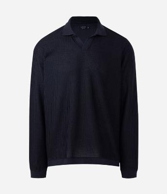 Camiseta Polo Manga Longa em Algodão Texturizado