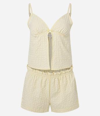 Pijama Short Doll com Textura e Abertura Frontal