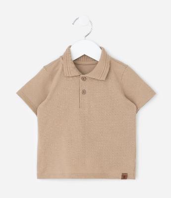 Camiseta Polo Infantil em Piquet Texturizado - Tam RN a 18 Meses