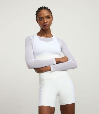 Top Feminino Esportivo com Bojo em Microfibra e Sobreposição em Tule