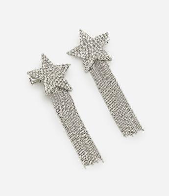 Kit 02 Presilhas de Cabelo com Estrela em Strass e Franjas