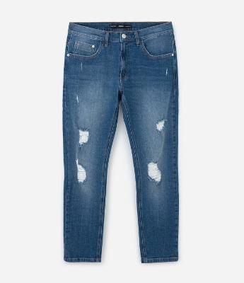Calça Jeans Skinny Cropped com Rasgos