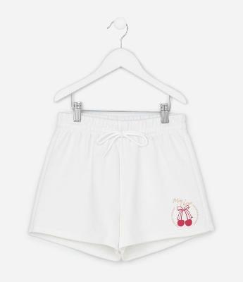 Short Infantil em Moletom com Estampa Cerejinha - Tam 5 a 14 Anos