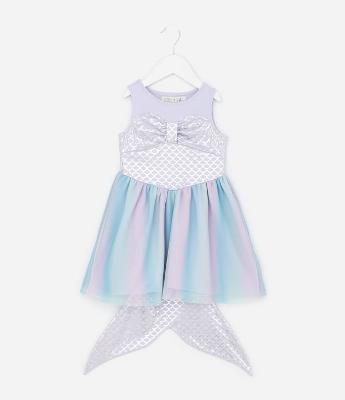 Vestido Infantil em Tule com Cauda de Sereia - Tam 1 a 6 Anos