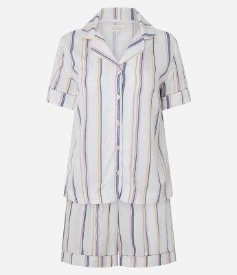 Pijama Short Doll Americano em Viscose com Estampa Listrada