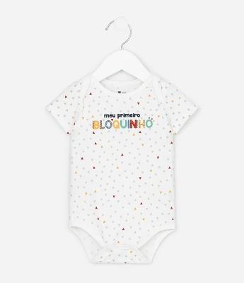Body Infantil em Cotton Estampa Primeiro Bloquinho - Tam 0 a 18 Meses