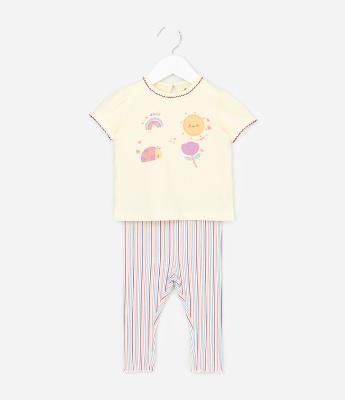 Conjunto Infantil em Cotton Estampa Ícones Fofinhos - Tam 0 a 24 Meses