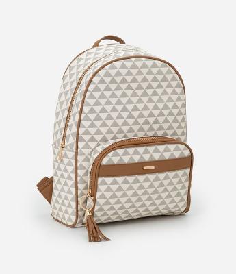 Mochila em PU com Estampa Triângulo e Bolso Frontal