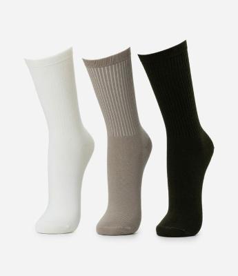 Kit 03 Meias Caneladas Básicas Cano Alto