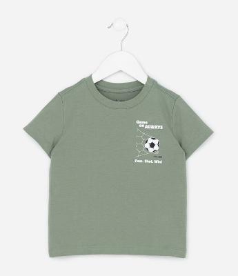 Camiseta Infantil em Algodão com Manga Curta e Estampa Bola no Gol