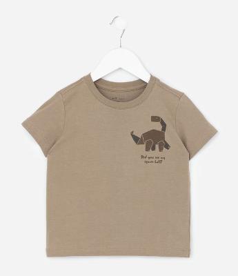 Camiseta Infantil em Algodão Estampa Dinossauro - Tam 1 a 6 Anos