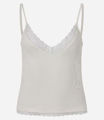 Blusa em Ribana com Alças Finas e Renda no Decote