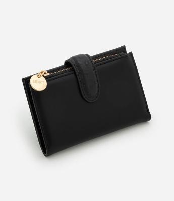 Carteira Envelope Média com Lapela e Zíper Contrastante