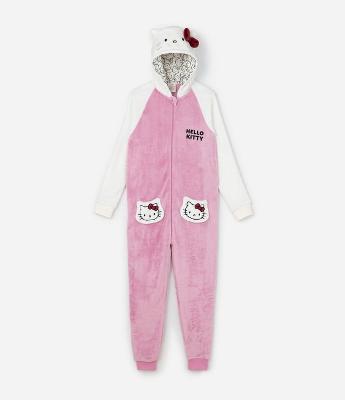 Pijama Jumper Infantil em Fleece com Bordado Hello Kitty - Tam 5 a 16 Anos