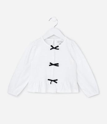 Blusa Infantil com Lacinhos Aplicados e Texturizada - Tam1 a 6 Anos