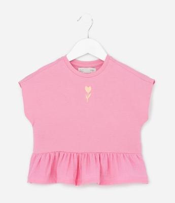 Blusa Infantil com Bordado e Babado - Tam 1 a 6 Anos
