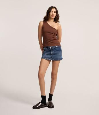 Minissaia em Jeans com Cós Transpassado e Bolsos