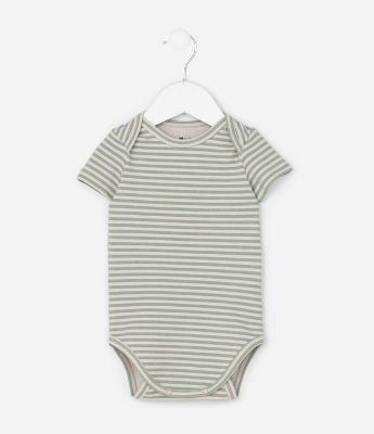 Body Infantil em Ribana Listrada com Gola Americana - Tam RN a 18 Meses