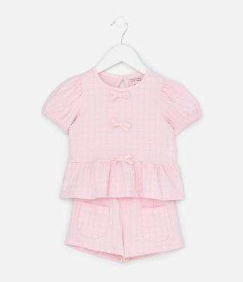Conjunto Infantil Texturizado com Batinha e Short com Bolsos - Tam 1 A 6 Anos