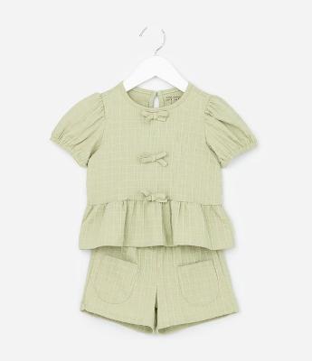 Conjunto Infantil Texturizado com Batinha e Short com Bolsos - Tam 1 A 6 Anos