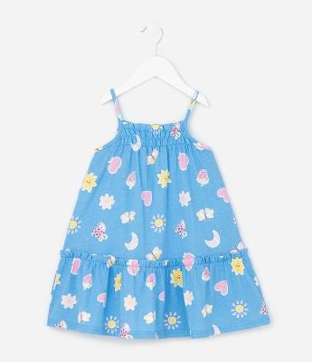 Vestido Infantil em Algodão com Estampa de Frutinhas - Tam 1 a 6 Anos