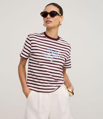 Blusa Listrada em Algodão com Bordado Bon Jour