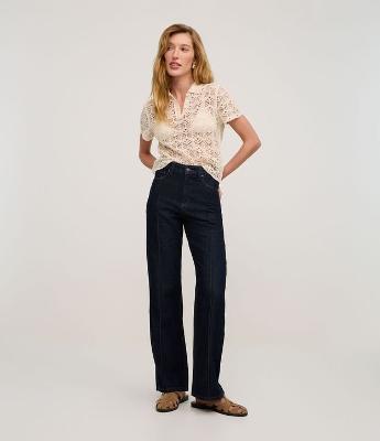 Calça Reta Comfort em Jeans com Costura Aparente