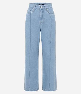 Calça Reta Comfort em Jeans com Costura Aparente