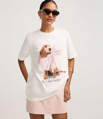Camiseta em Algodão com Estampa Cão de Laço