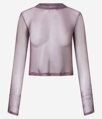 Blusa em Tule com Gola Alta e Franzidos