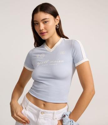 Blusa em Algodão com Contraste e Estampa Sportcore