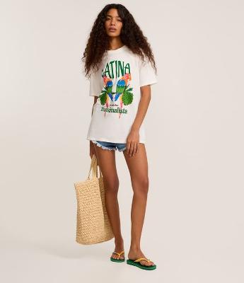 Camiseta em Algodão com Estampa Latina e Araras