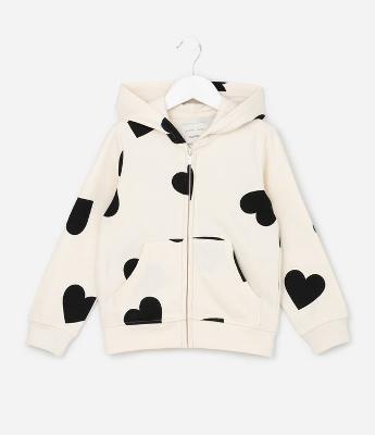 Jaqueta Infantil em Moletom com Capuz e Estampa Corações - Tam 5 A 16 Anos