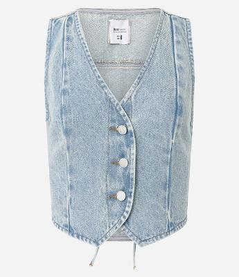 Colete em Jeans com Amarração e Barra Arredondada