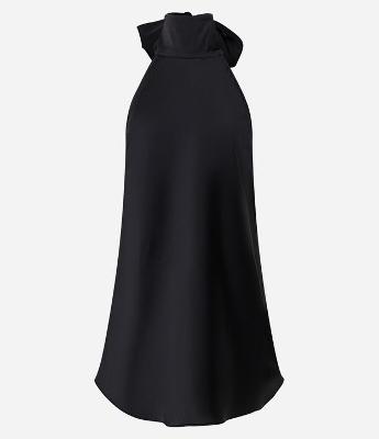 Vestido Curto Frente Única em Cetim com Gola Halter