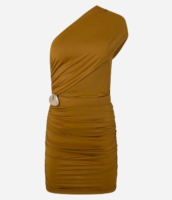 Vestido Curto em Microfibra com Decote Ombro Só e Cinto