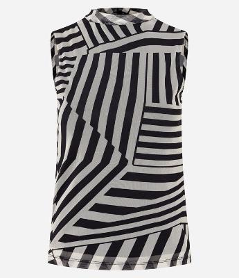 Blusa em Tule com Gola Alta com Listras Horizontais