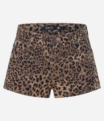 Short Micro Cintura Baixa em Sarja com Estampa Onça