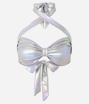 Top em Efeito Metalizado com Torção no Busto e Amarração nas Costas