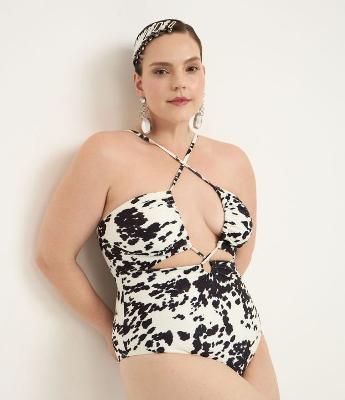 Maiô em Microfibra Estampa Animal Print Vaca Curve & Plus Size