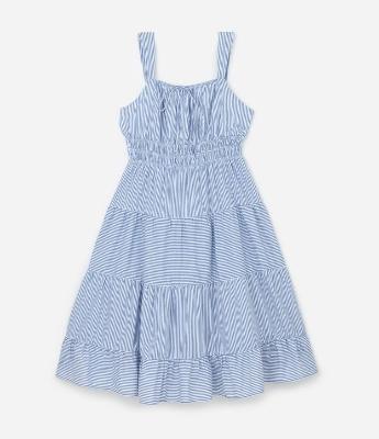 Vestido Midi em Tricoline com Listras e Babados Curve & Plus Size