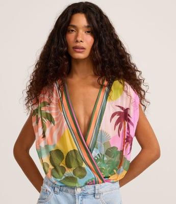 Body em Tule com Mix de Estampa Tropical