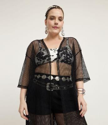 Kimono Alongado em Arrastão Curve & Plus Size