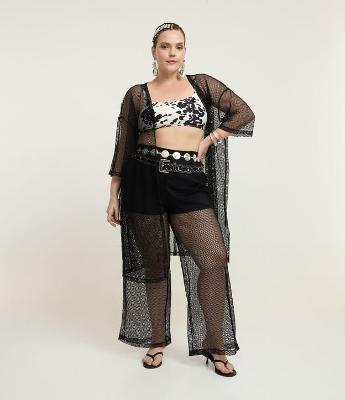 Calca Reta Arrastão Curve & Plus Size