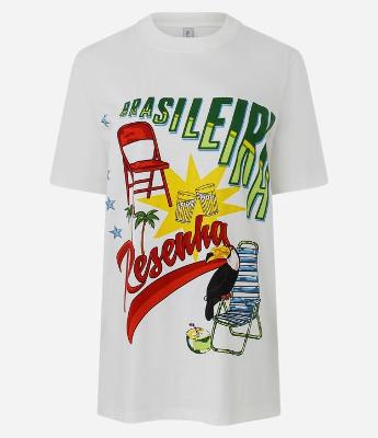 Blusa T-Shirt Alongada em Algodão com Estampa Resenha Brasileira