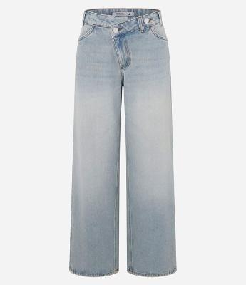 Calça Wide Leg em Jeans com Cós Transpassado
