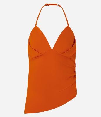 Blusa Frente Única em Bengaline com Busto Franzido e Barra Assimétrica