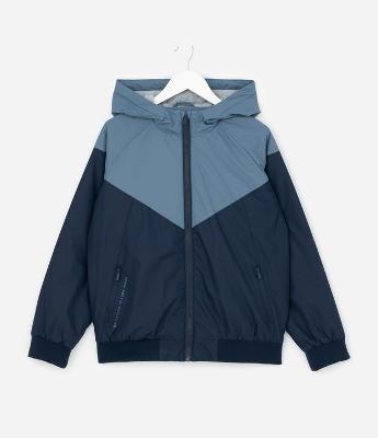 Jaqueta Infantil Corta Vento com Recortes e Capuz - Tam 5 a 14