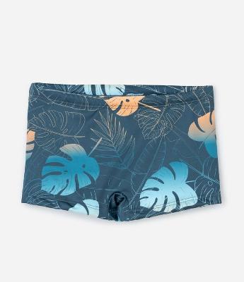 Sunga Boxer Infantil com Estampa de Folhagens - Tam 5 a 14 Anos