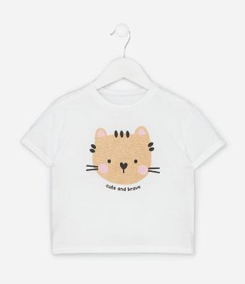 Camiseta Infantil com Estampa Gato Glitter - Tam 1 A 6 Anos